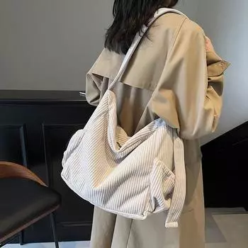 Осенне-зимняя вельветовая универсальная большая вместительная сумка через плечо для девочек, японская однотонная сумка-мессенджер, классная сумка коричневый