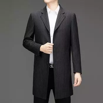 Осенне-зимняя ветровка, мужское шерстяное пальто средней длины для людей среднего и пожилого возраста, свободный большой размер, костюм для папы, полосатое пальто с воротником 170