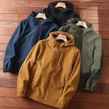 Осенне-зимняя ветрозащитная и водонепроницаемая куртка Plus Velvet, мужская куртка с капюшоном для активного отдыха, мягкая оболочка S темно-синий