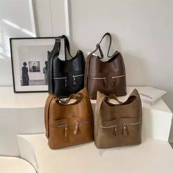 Осенне-зимняя винтажная сумка через плечо большой емкости для женщин, сумка через плечо из искусственной кожи, простая универсальная женская сумка (20cm<Max Length<30cm)