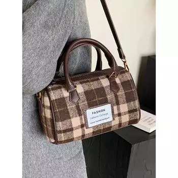 Осенне-зимняя винтажная сумка-тоут из твида, женская универсальная клетчатая сумка через плечо, нежная женская маленькая квадратная упаковка