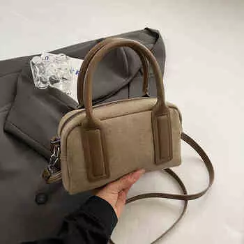 Осенне-зимняя винтажная замшевая сумка через плечо для женщин, нежные коричневые сумки-тоут для боулинга, женские повседневные рабочие сумки