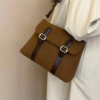 Осенне-зимняя винтажная замшевая сумка-мессенджер для женщин, популярная, большая вместимость, текстурированная, одно плечо, универсальная, квадратная упаковка (20cm<Max Length<30cm)