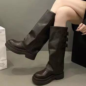 Осенне-зимняя винтажная женская обувь Летние тонкие ковбойские сапоги в стиле вестерн Сапоги на среднем каблуке Кожаные сапоги Кавалерийские сапоги 35