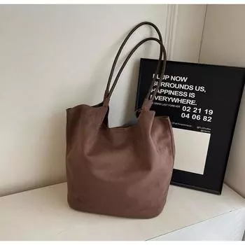 Осенне-зимняя винтажная женская сумка большой емкости из замши, модные сумки через плечо, однотонные повседневные сумки для поездок на работу, сумка с магнитной застежкой чёрный