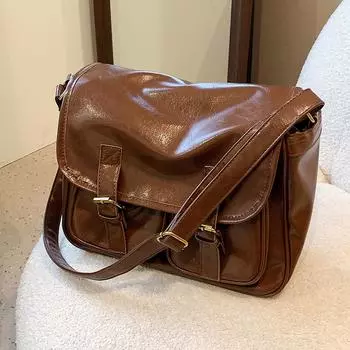 Осенне-зимняя винтажная женская сумка через плечо, большая вместимость, универсальная однотонная женская сумка-мессенджер высокого качества с текстурой (30cm<Max Length<50cm)