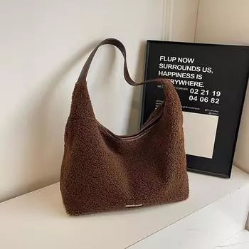 Осенне-зимняя вместительная сумка из меха ягненка, женская, новая, в стиле вестерн, практичная, универсальная, сумка на одно плечо