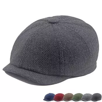 Осенне-зимняя восьмиугольная кепка с узором «елочка», мужская британская берет, кепка газетчика, кепка вперед светло-серый