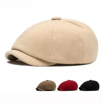 Осенне-зимняя восьмиугольная кепка, теплая мужская кепка британского газетчика, кепка художника бежевый