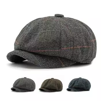 Осенне-зимняя восьмиугольная шляпа, мужская британская шляпа газетчика, классическая клетчатая шляпа водителя, шляпа маляра, женская чёрный