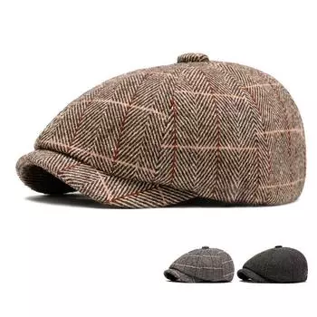 Осенне-зимняя восьмиугольная шляпа, мужская британская винтажная шляпа газетчика, клетчатый берет, шляпа маляра чёрный