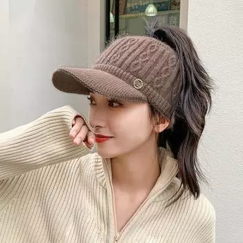 Осенне-зимняя вязаная бейсбольная шляпа для женщин, пустой топ с расширенными полями, вязаная шляпа для спорта на открытом воздухе, шляпа с хвостиком для гольфа