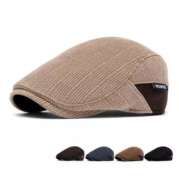 Осенне-зимняя вязаная кепка Forward, британская винтажная теплая кепка с козырьком, кепка Newsboy, мужская кепка, берет чёрный
