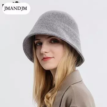 Осенне-зимняя вязаная панама, однотонная, простая женская шапка-ведро, новая импортная шляпа в европейском и американском стиле хаки