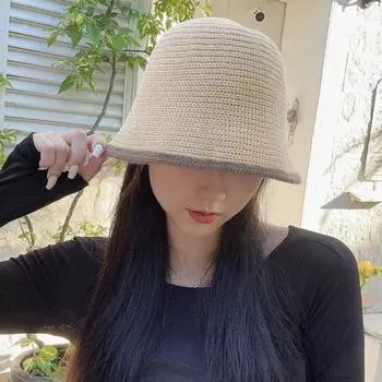 Осенне-зимняя вязаная панама, простая модная низкопрофильная мягкая утолщенная теплая хлопковая вязаная шапка в рыбацком стиле для женщин и девочек бежевый