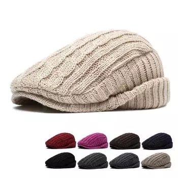Осенне-зимняя вязаная шапка-берет женская кепка-берет защита ушей бархатная теплая мужская шапка чёрный