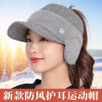 Осенне-зимняя вязаная шапка-цилиндр, женская для велоспорта и бега, ветрозащитные наушники, шерстяная шапка, корейская версия термобейсболки