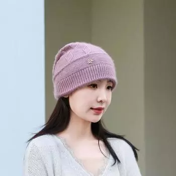 Осенне-зимняя вязаная шапка, двухслойный бархатный утолщенный берет, стековая шапка-мешок, защита для ушей, модная вязаная шапка для женщин