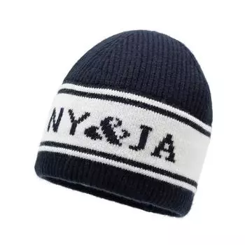Осенне-зимняя вязаная шапка мужская черно-белая полосатая защитная шапка с буквами шерстяная шапка темно-синий