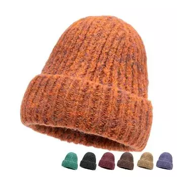 Осенне-зимняя вязаная шапка, толстая теплая ветрозащитная шерстяная шапка, большая шапка хаки