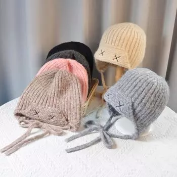 Осенне-зимняя вязаная шапка женская уличная утепленная защитная шапка для ушей шерстяная шапка серый