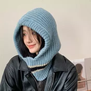 Осенне-зимняя вязаная шерстяная шапка-пуловер в иностранном стиле, шарф, теплая шапка, большая зимняя теплая шапка average size (56-60cm) бежевый