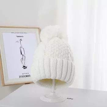 Осенне-зимняя вязаная шерстяная шапка женская шапка-ушанка плюшевая зимняя теплая велосипедная шапка женская корейская версия шапка-шарф One Size белый