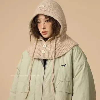 Осенне-зимняя вязаная шерстяная шапка женская теплая шапка шарф интегрированная защита ушей ретро холодная балаклава шапка прилив one size fits all розовый