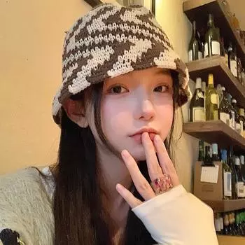 Осенне-зимняя вязаная теплая панама ручной работы, женская маленькая панама из грубой шерсти, симпатичная панама 56-58CM кофейный