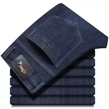 Осенне-зимняя вышивка с плюшевым утолщением/Обычные джинсы мужские деловые свободные прямые брюки эластичные теплые брюки 29