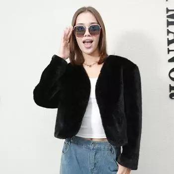 Осенне-зимняя высококачественная женская куртка из синтетического меха норки, теплая и модная M чёрный