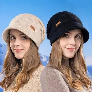 Осенне-зимняя защитная шапка для ушей для женщин с большой окружностью головы, вязаная шерстяная шапка, теплая, морозостойкая шапка темно-серого