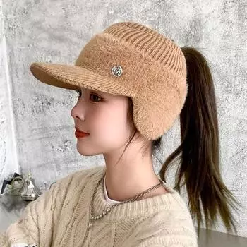 Осенне-зимняя защитная шапка для ушей с пустым верхом, утолщенная теплая шапка корейской версии, универсальная уличная вязаная шерстяная шапка, защищающая от холода