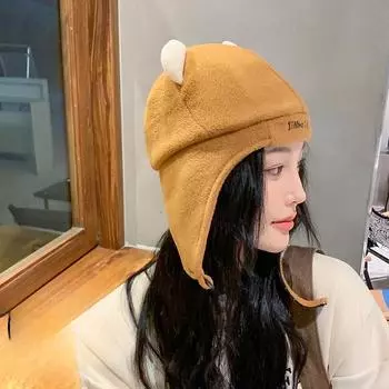 Осенне-зимняя защитная шапка с вышитыми женскими буквами, милые ушки медвежонка, теплые, устойчивые к холоду шапки и кепки One Size хаки