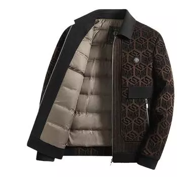 Осенне-зимняя жаккардовая молодежная деловая теплая повседневная куртка с прошитыми лацканами 170 чёрный