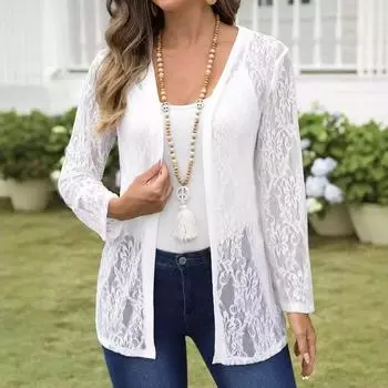 Осенне-зимняя женская элегантная модная кружевная куртка с длинным рукавом S белый