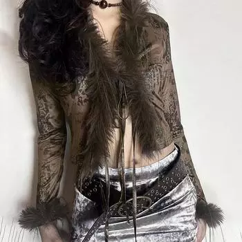 Осенне-зимняя женская атмосфера Sense of Pure Desire Wind Fur Кардиган с V-образным вырезом и длинными рукавами Tie Short Spicy Knitwear S коричневый