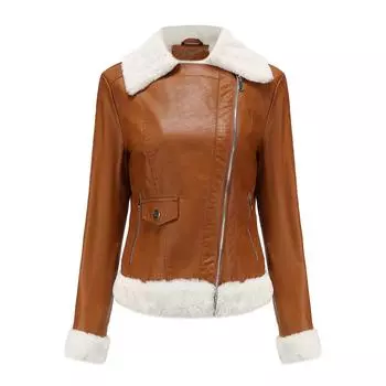 Осенне-зимняя женская бархатная кожаная куртка, теплое пальто с длинными рукавами и лацканами, повседневная куртка для поездок на работу XS чёрный