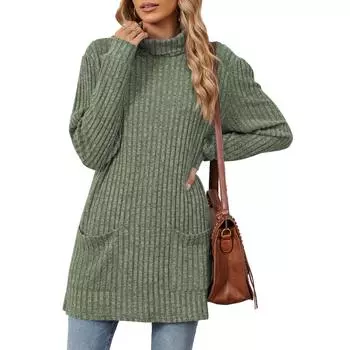 Осенне-зимняя женская блузка, однотонные свободные карманные топы с полувысоким воротником и длинными рукавами S розовый