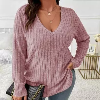 Осенне-зимняя женская блузка, однотонные женские топы больших размеров с v-образным вырезом и длинными рукавами, в полоску, свободные XL бордовый