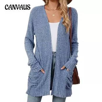 Осенне-зимняя женская блузка, однотонный кардиган с карманами и длинными рукавами, трикотаж S розовый