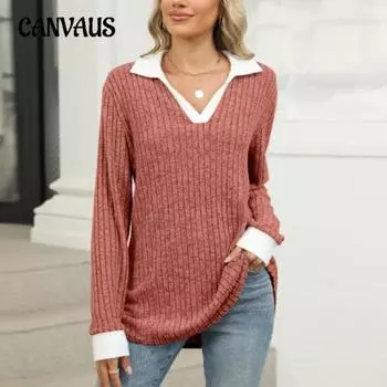 Осенне-зимняя женская блузка с контрастными цветами, свободный топ с длинными рукавами и лацканами S розовый