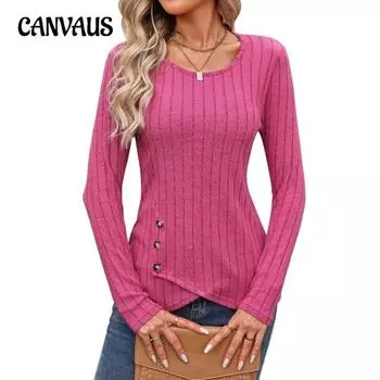 Осенне-зимняя женская блузка с круглым вырезом и разрезом на пуговицах, модный топ с длинными рукавами S синий