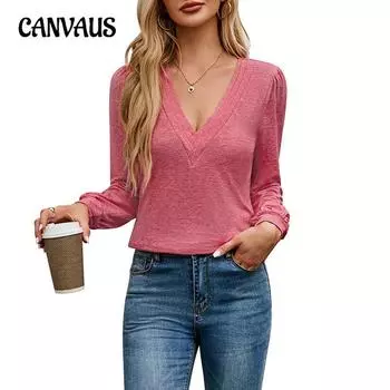 Осенне-зимняя женская блузка с многослойным V-образным вырезом, однотонные топы с длинными рукавами S тёмно-синий