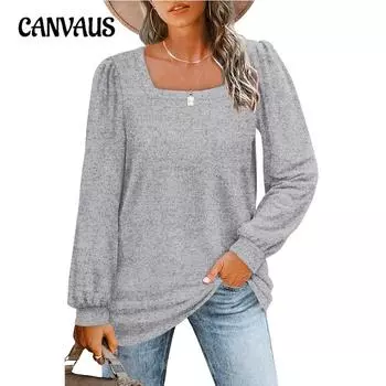 Осенне-зимняя женская блузка, свободные повседневные топы с объемными рукавами и квадратным вырезом, длинными рукавами S чёрный