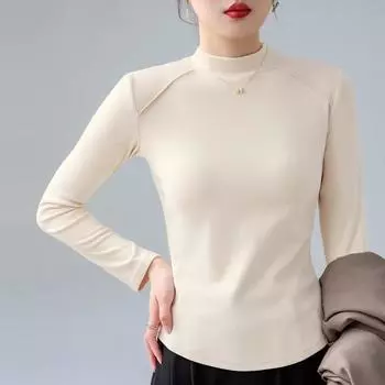 Осенне-зимняя женская блузка, теплая рубашка с длинными рукавами и полувысоким воротником S белый