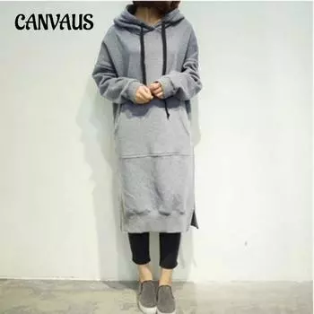 Осенне-зимняя женская длинная свободная толстовка с капюшоном больших размеров S зелёный