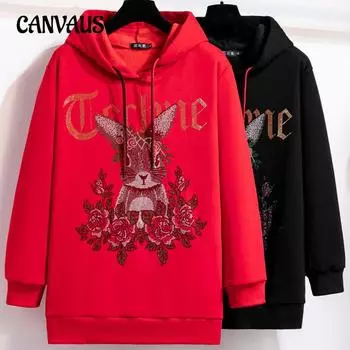 Осенне-зимняя женская длинная толстовка с длинным рукавом больших размеров, модная, роскошная, с кроликом, повседневная, темпераментная, свободная толстовка XL чёрный