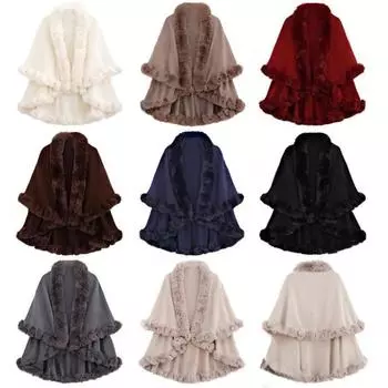 Осенне-зимняя женская двухслойная накидка из искусственного меха с капюшоном и кардиганом One Size бежевый