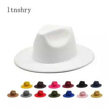 Осенне-зимняя женская фетровая шляпа Fedora, шляпы с большими полями для женщин, винтажные церковные шляпы в британском стиле, женская белая джазовая кепка с плоскими полями